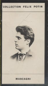 Photographie de la collection F&eacute;lix Potin (4 x 7,5 cm) repr&eacute;sentant : Pietro Mascagni, musicien.. MASCAGNI (Pietro) 