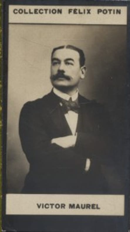 Photographie de la collection Félix Potin (4 x 7,5 cm) représentant : Victor Maurel, chanteur lyrique.. MAUREL (Victor) 