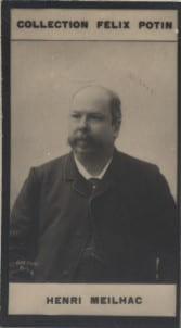 Photographie de la collection F&eacute;lix Potin (4 x 7,5 cm) repr&eacute;sentant : Henri Meilhac, auteur dramatique.. MEILHAC (Henri) Photo Pirou.