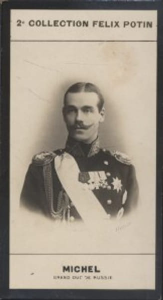 Photographie de la collection F&eacute;lix Potin (4 x 7,5 cm) repr&eacute;sentant : Grand Duc Michel-Nicolai&eacute;vitch de Russie.. MICHEL-NICOLAIEVITCH (Grand Duc de ...