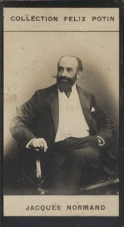 Photographie de la collection Félix Potin (4 x 7,5 cm) représentant : Jacques Normand, homme de lettres.. NORMAND Jacques 