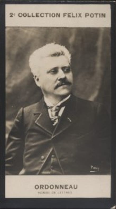 Photographie de la collection Félix Potin (4 x 7,5 cm) représentant : Maurice Ordonneau, homme de lettres.. ORDONNEAU Maurice - (Photo de la 2e ...