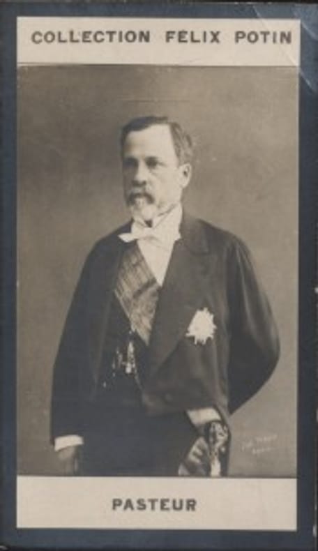 Photographie de la collection Félix Potin (4 x 7,5 cm) représentant : Louis Pasteur, biologiste.. PASTEUR Louis Photo Pirou.