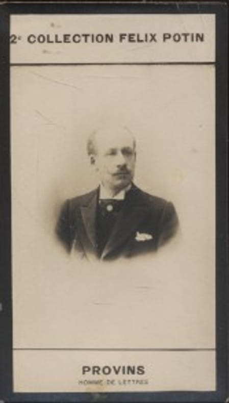 Photographie de la collection Félix Potin (4 x 7,5 cm) représentant : Michel Provins, homme de lettres.. PROVINS Michel - (Photo de la 2e collection ...