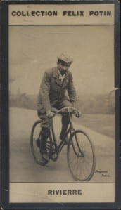 Photographie de la collection F&eacute;lix Potin (4 x 7,5 cm) repr&eacute;sentant : Gaston Rivierre, coureur cycliste.. RIVIERRE Gaston Photo Barenne.