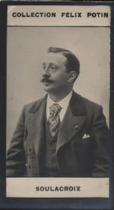 Photographie de la collection Félix Potin (4 x 7,5 cm) représentant : Gabriel Soulacroix, comédien.