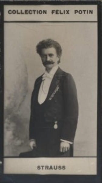 Photographie de la collection F&eacute;lix Potin (4 x 7,5 cm) repr&eacute;sentant : Johann Strauss, compositeur.. STRAUSS Johann 