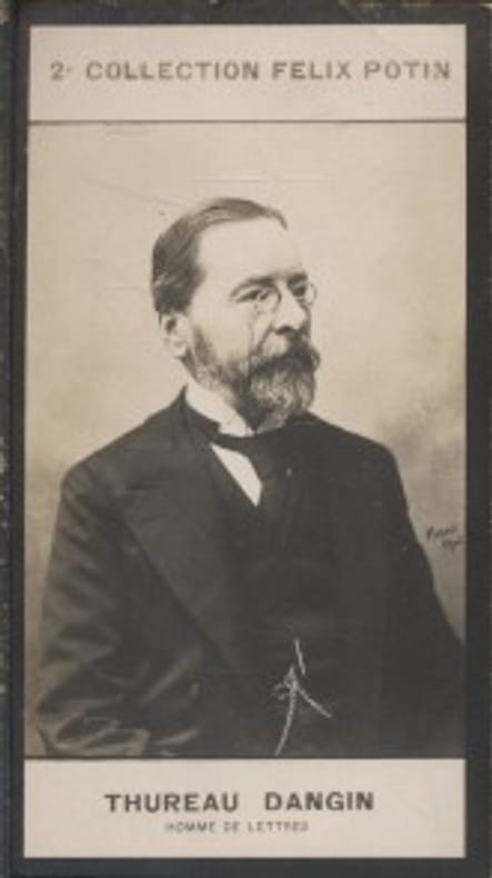 Photographie de la collection Félix Potin (4 x 7,5 cm) représentant : Paul Thureau-Dangin, homme de lettres.. THUREAU-DANGIN Paul - (Photo de la 2e ...