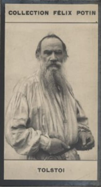 Photographie de la collection F&eacute;lix Potin (4 x 7,5 cm) repr&eacute;sentant : Comte L&eacute;on Tolsto&iuml;, homme de lettres.. TOLSTOI L&eacute;on 