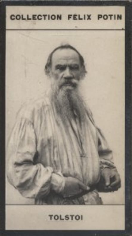 Photographie de la collection Félix Potin (4 x 7,5 cm) représentant : Comte Léon Tolstoï, homme de lettres.. TOLSTOI Léon 