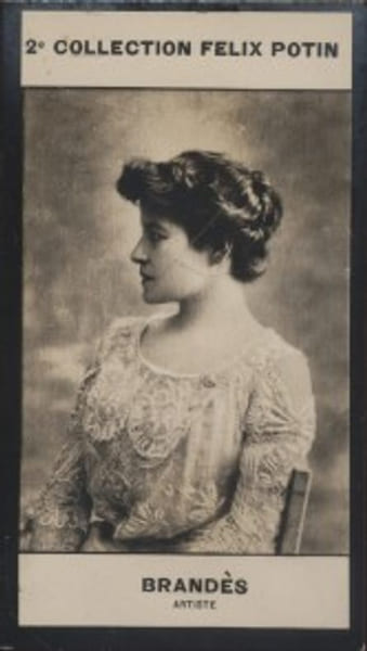 Photographie de la collection F&eacute;lix Potin (4 x 7,5 cm) repr&eacute;sentant : Marthe Brand&egrave;s, com&eacute;dienne.. BRANDES (Marthe) - (Photo de la 2e collection F&eacute;lix ...