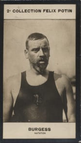 Photographie de la collection Félix Potin (4 x 7,5 cm) représentant : Edward Burgess, nageur.