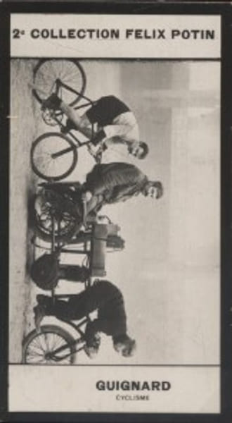 Photographie de la collection F&eacute;lix Potin (4 x 7,5 cm) repr&eacute;sentant : Joseph Guignard, coureur cycliste.. GUIGNARD (Joseph) - (Photo de la 2e ...