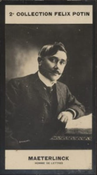 Photographie de la collection F&eacute;lix Potin (4 x 7,5 cm) repr&eacute;sentant : Maurice Maeterlinck, homme de lettres.. MAETERLINCK (Maurice) - (Photo de la 2e ...