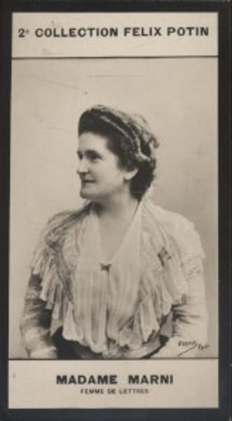 Photographie de la collection F&eacute;lix Potin (4 x 7,5 cm) repr&eacute;sentant : Madame J. Marni, femme de lettres.. MARNI (Mme J.) - (Photo de la 2e collection ...