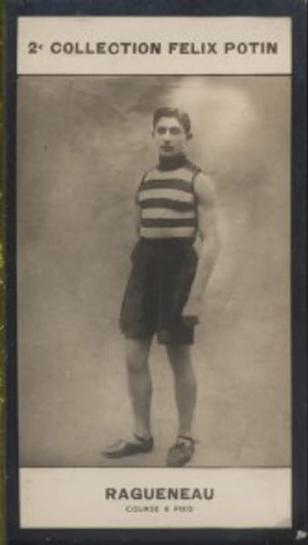 Photographie de la collection F&eacute;lix Potin (4 x 7,5 cm) repr&eacute;sentant : Ragueneau, coureur &agrave; pied.. RAGUENEAU (Gaston-Adolphe) - (Photo de la 2e ...
