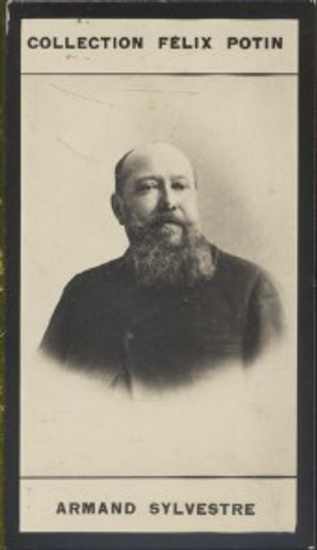 Photographie de la collection Félix Potin (4 x 7,5 cm) représentant : Armand Sylvestre, homme de lettres.. SYLVESTRE (Armand) 