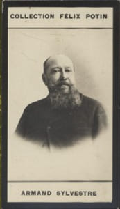 Photographie de la collection Félix Potin (4 x 7,5 cm) représentant : Armand Sylvestre, homme de lettres.