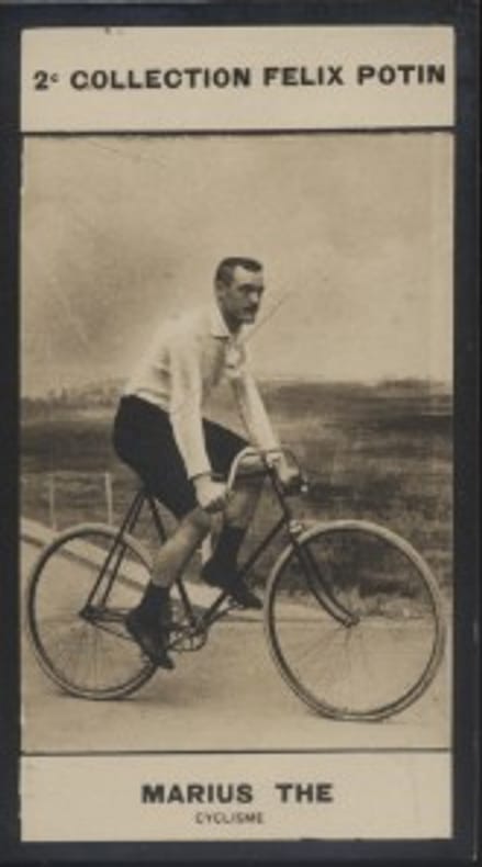 Photographie de la collection Félix Potin (4 x 7,5 cm) représentant : Marius Thé, coureur cycliste.. THE (Marius) - (Photo de la 2e collection Félix ...