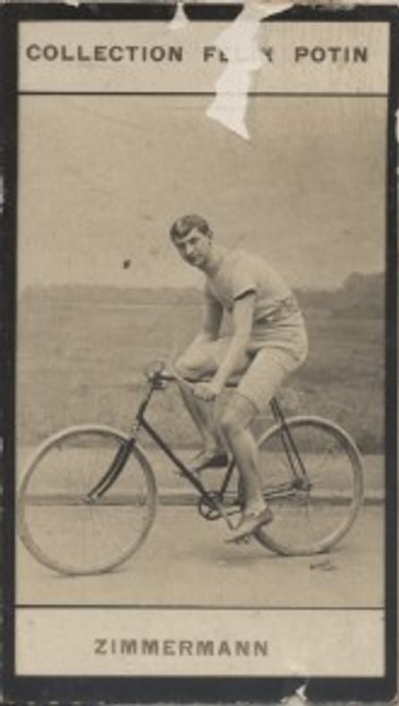 Photographie de la collection Félix Potin (4 x 7,5 cm) représentant : Zimmermann, coureur cycliste.. ZIMMERMANN (Arthur-Augustin) 