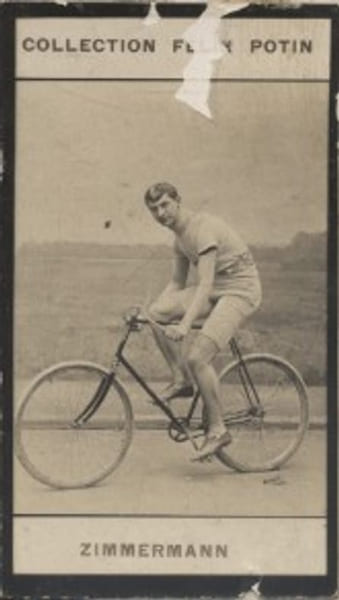 Photographie de la collection F&eacute;lix Potin (4 x 7,5 cm) repr&eacute;sentant : Zimmermann, coureur cycliste.. ZIMMERMANN (Arthur-Augustin) 