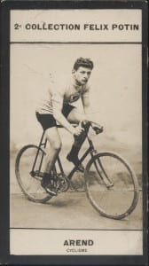 Photographie de la collection Félix Potin (4 x 7,5 cm) représentant : Willy Arend, coureur cycliste.