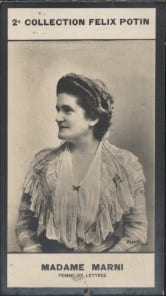 Photographie de la collection F&eacute;lix Potin (4 x 7,5 cm) repr&eacute;sentant : Madame J. Marni, femme de lettres.. MARNI (Mme J.) - (Photo de la 2e collection ...