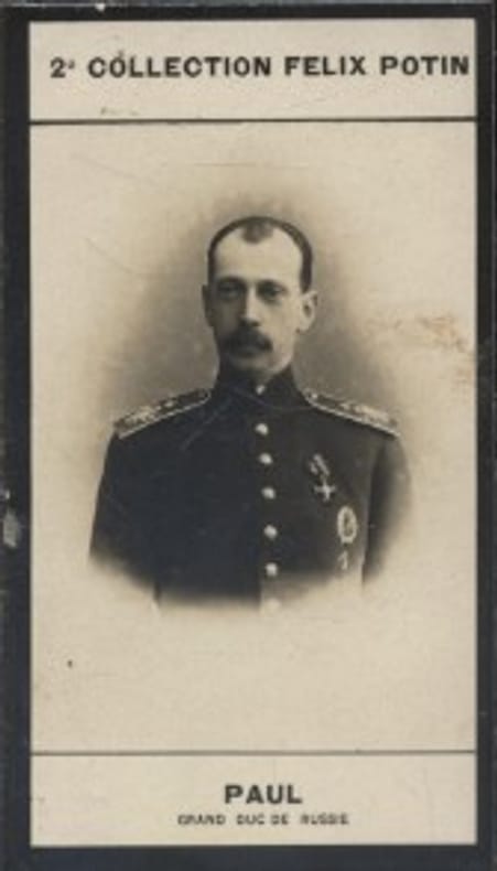 Photographie de la collection Félix Potin (4 x 7,5 cm) représentant : Alexandrovitch Paul - Grand Duc de Russie.. PAUL Alexandrovitch (Grand Duc de ...
