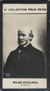 Photographie de la collection Félix Potin (4 x 7,5 cm) représentant : Alphonse Milne-Edwards, naturaliste.