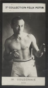 Photographie de la collection Félix Potin (4 x 7,5 cm) représentant : Bouzonnie, boxeur.