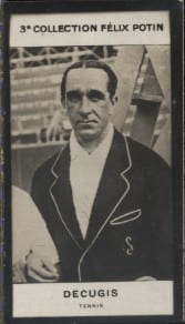 Photographie de la collection F&eacute;lix Potin (4 x 7,5 cm) repr&eacute;sentant : Decugis, tennisman.. DECUGIS, tennis - (Photo de la 3e collection F&eacute;lix Potin) 