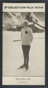 Photographie de la collection F&eacute;lix Potin (4 x 7,5 cm) repr&eacute;sentant : Quaglia, patineur.. QUAGLIA (Patinage) - (Photo de la 3e collection F&eacute;lix Potin) ...