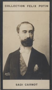 Photographie de la collection F&eacute;lix Potin (4 x 7,5 cm) repr&eacute;sentant : Sadi Carnot, ancien Pr&eacute;sident de la R&eacute;publique.. CARNOT (Sadi) 