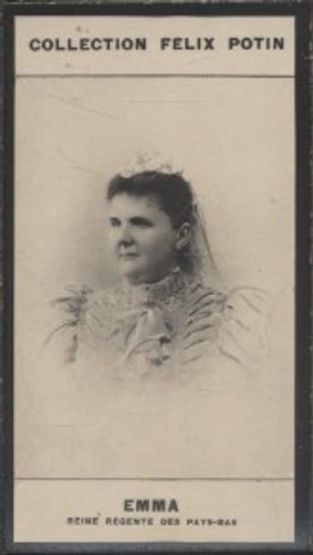 Photographie de la collection Félix Potin (4 x 7,5 cm) représentant : Reine Emma des Pays-Bas.. EMMA (Reine régente des Pays-Bas) 