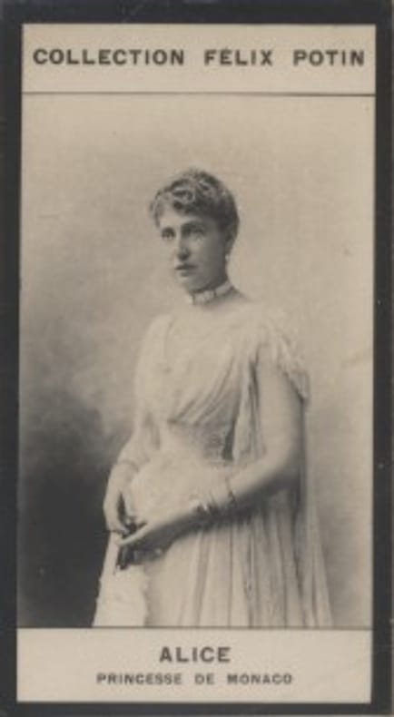 Photographie de la collection Félix Potin (4 x 7,5 cm) représentant : Princesse Alice de Monaco.. ALICE - Princesse de Monaco 