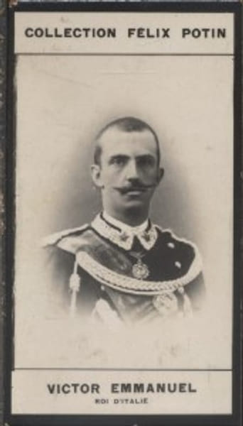 Photographie de la collection F&eacute;lix Potin (4 x 7,5 cm) repr&eacute;sentant : Victor Emmanuel - Roi d'Italie.. VICTOR EMMANUEL (Roi d'Italie) 