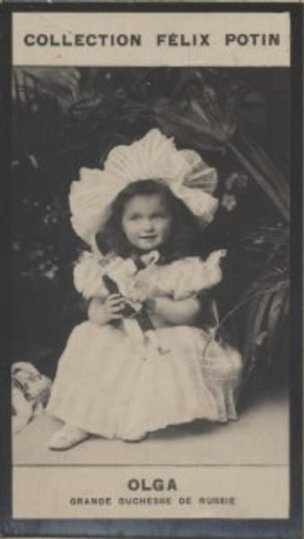 Photographie de la collection F&eacute;lix Potin (4 x 7,5 cm) repr&eacute;sentant : Olga - Grande-Duchesse de Russie.. OLGA (Grande-Duchesse de Russie) 