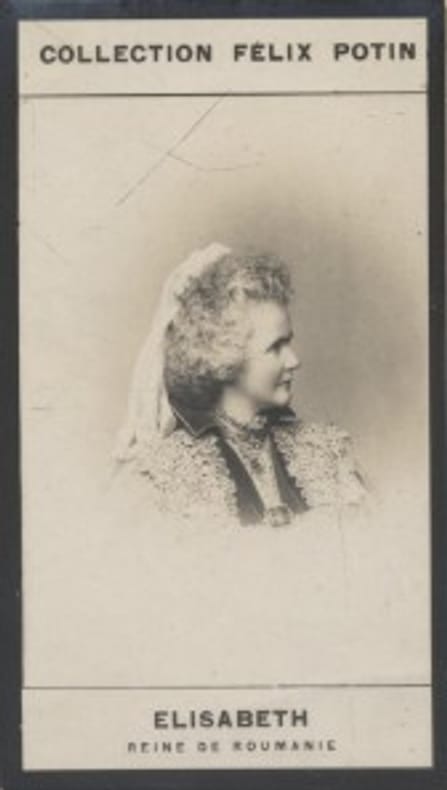 Photographie de la collection Félix Potin (4 x 7,5 cm) représentant : Reine Elisabeth de Roumanie.. ELISABETH (Reine de Roumanie) 