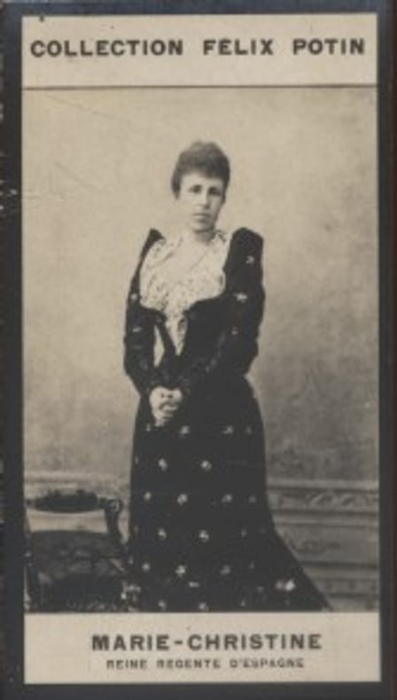 Photographie de la collection Félix Potin (4 x 7,5 cm) représentant : Marie-Christine - Reine d'Espagne.. MARIE-CHRISTINE (Reine régente d'Espagne) 