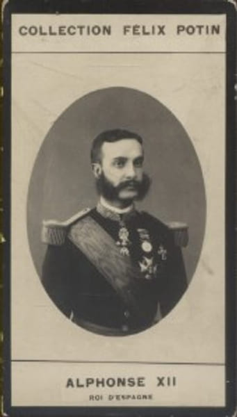 Photographie de la collection F&eacute;lix Potin (4 x 7,5 cm) repr&eacute;sentant : Alphonse XII - Roi d'Espagne.. ALPHONSE XII - Roi d'Espagne. 