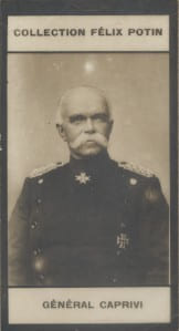 Photographie de la collection F&eacute;lix Potin (4 x 7,5 cm) repr&eacute;sentant : G&eacute;n&eacute;ral Georges Caprivi.. CAPRIVI (Georges) 