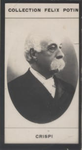Photographie de la collection F&eacute;lix Potin (4 x 7,5 cm) repr&eacute;sentant : Fran&ccedil;ois Crispi, homme politique italien.. CRISPI (Fran&ccedil;ois) 