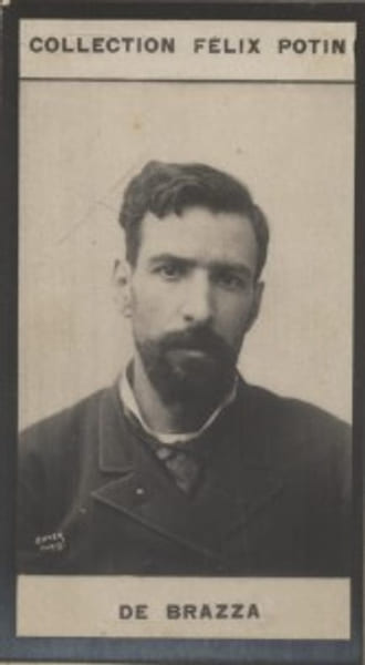 Photographie de la collection F&eacute;lix Potin (4 x 7,5 cm) repr&eacute;sentant : Savorgnan de Brazza, explorateur.. BRAZZA (Pierre-Savorgnan de) Photo Boyer.