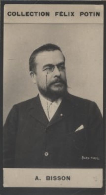 Photographie de la collection Félix Potin (4 x 7,5 cm) représentant : Alexandre Bisson, auteur dramatique.. BISSON (Alexandre) Photo Bary.