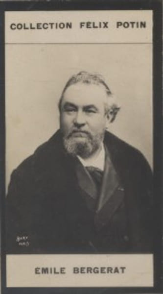 Photographie de la collection F&eacute;lix Potin (4 x 7,5 cm) repr&eacute;sentant : Emile Bergerat, homme de lettres.. BERGERAT (Emile) Photo Bary.