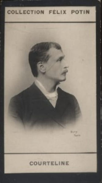 Photographie de la collection F&eacute;lix Potin (4 x 7,5 cm) repr&eacute;sentant : Courteline, homme de lettres.. COURTELINE (Georges) Photo Bary.