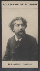 Photographie de la collection F&eacute;lix Potin (4 x 7,5 cm) repr&eacute;sentant : Alphonse Daudet, &eacute;crivain.. DAUDET (Alphonse) 
