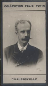 Photographie de la collection F&eacute;lix Potin (4 x 7,5 cm) repr&eacute;sentant : Comte d'Haussonville, homme de lettres.. HAUSSONVILLE (Comte Othenin d') 