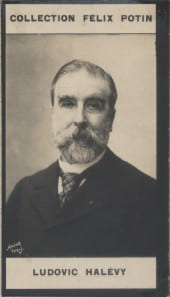 Photographie de la collection F&eacute;lix Potin (4 x 7,5 cm) repr&eacute;sentant : Ludovic Hal&eacute;vy, homme de lettres.. HALEVY (Ludovic) Photo Nadar.