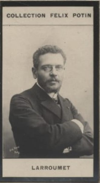 Photographie de la collection F&eacute;lix Potin (4 x 7,5 cm) repr&eacute;sentant : Gustave Larroumet, homme de lettres.. LARROUMET (Gustave) Photo Eug&egrave;ne Pirou.